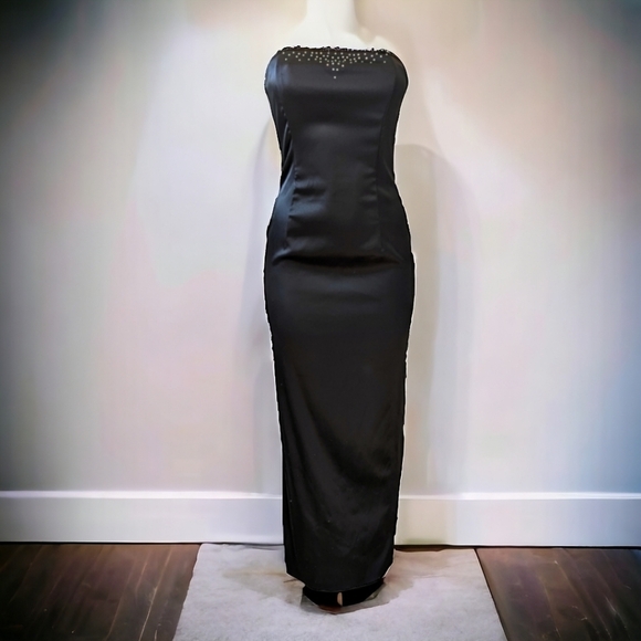 Vintage Y2K McClintock Satin Jeweled Strapless Formal Dress - Picture 1 of 15
